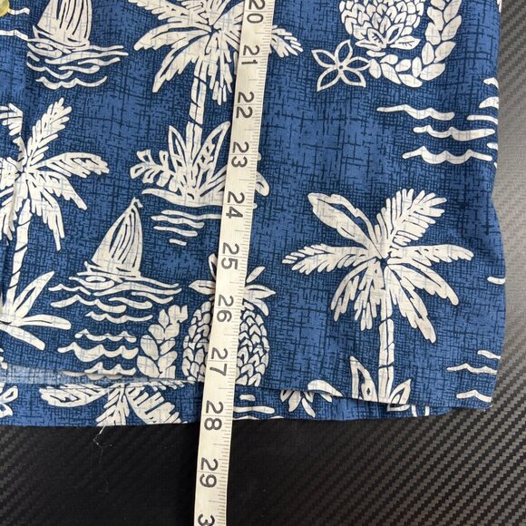 Two Paddles Hawaiian Shirt Sz Med Blue White Tropical Pineapple Short Sleeve - Picture 7 of 8